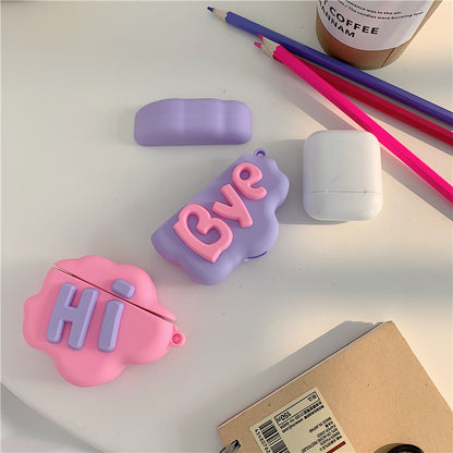 Cute Cloud Letter Cartoon Soft Silicone AirPod 2 Case Custom 3D Design for Apple AirPods, Saying Hi and Bye Wireless Earphone Cover