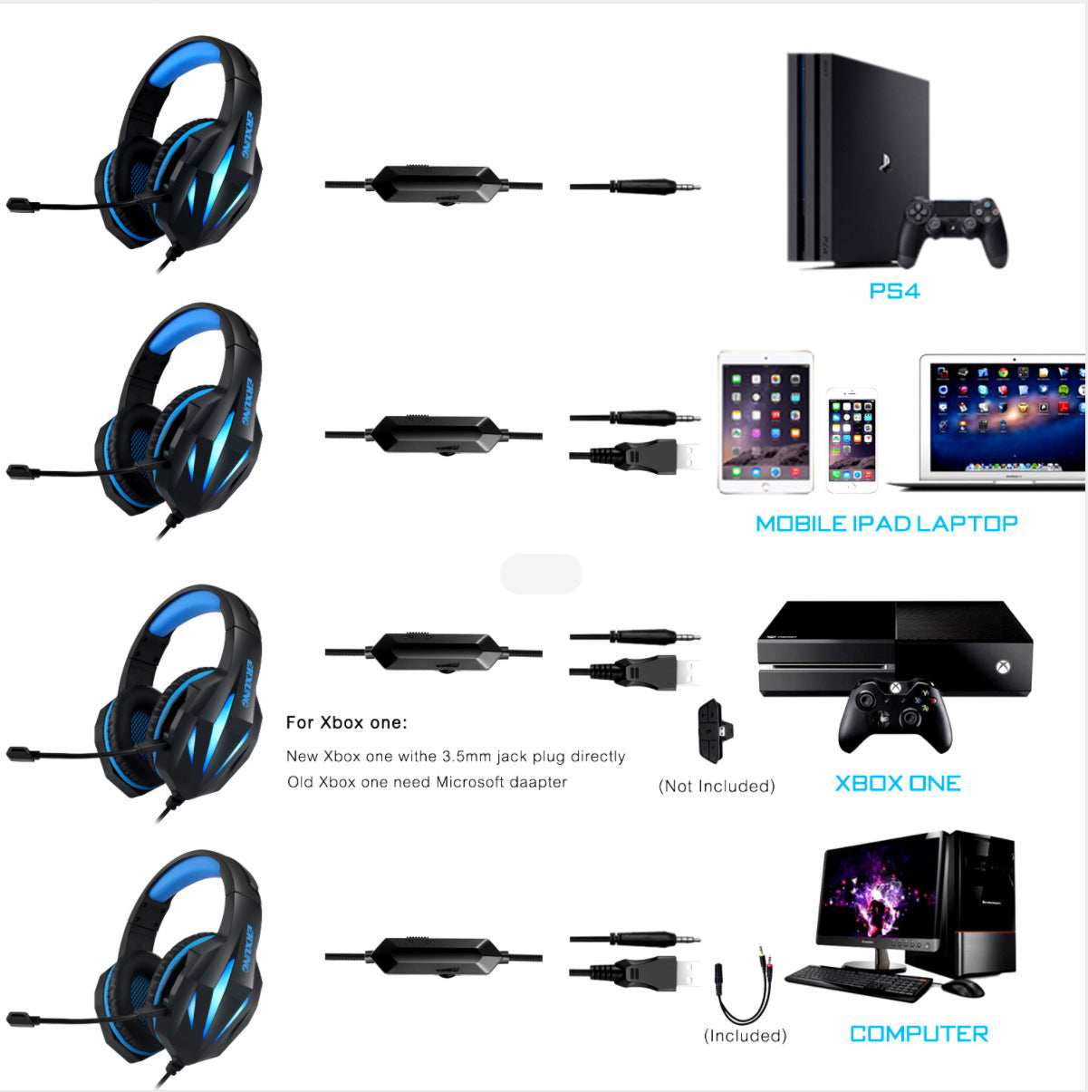 Stylish Gaming Headset With Luminous Wired Gaming Headset