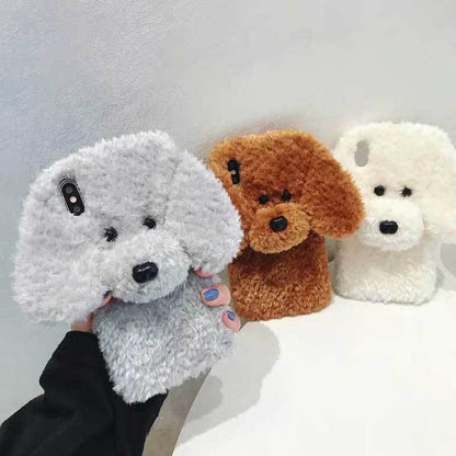 Hot Super Cartoon 3D Plush Teddy Pet Dog Cute Soft Phone Case Back Cover