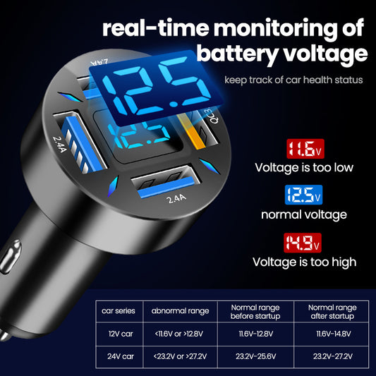 Cable For Car Charger Quick Universal Transfer Plug Multi-function Car Charger USB4 Port