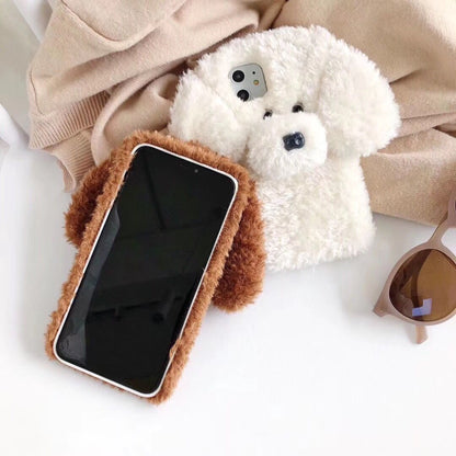 Hot Super Cartoon 3D Plush Teddy Pet Dog Cute Soft Phone Case Back Cover