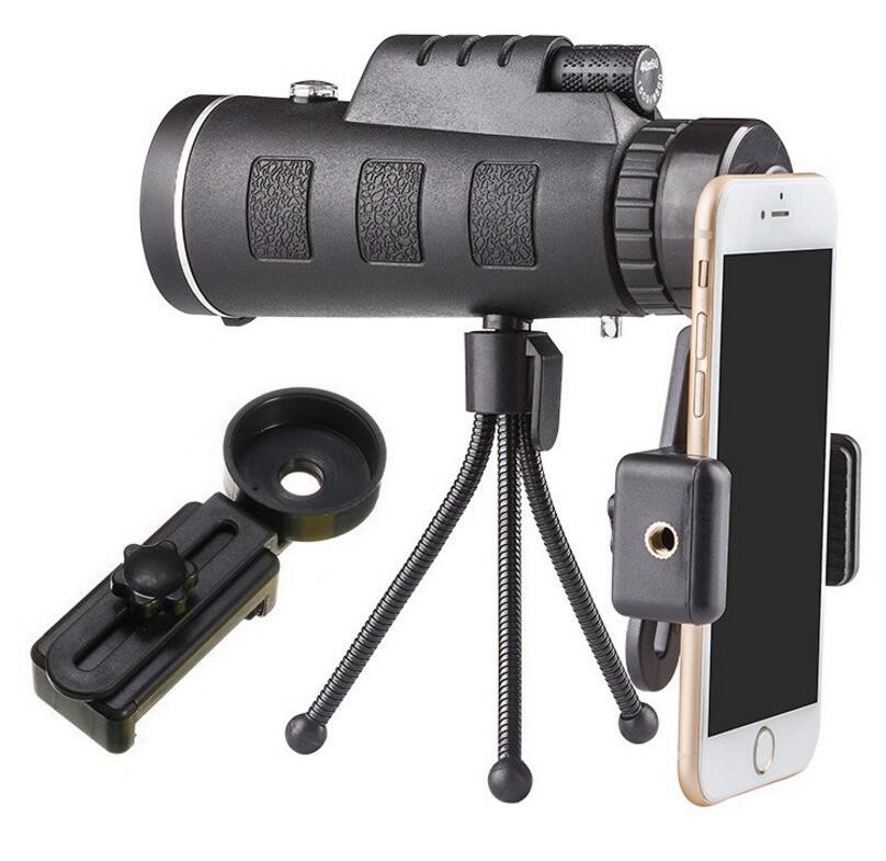 Phone Clip Tripod Lens Compatible with Apple, Monocular Telescope Zoom Scope with Compass Phone Clip Tripod