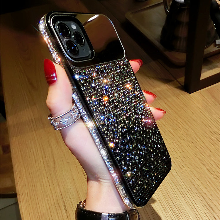 Trendy Mirror Phone Cover European And American Punk Gradient Rhinestone Makeup Mirror Phone Case