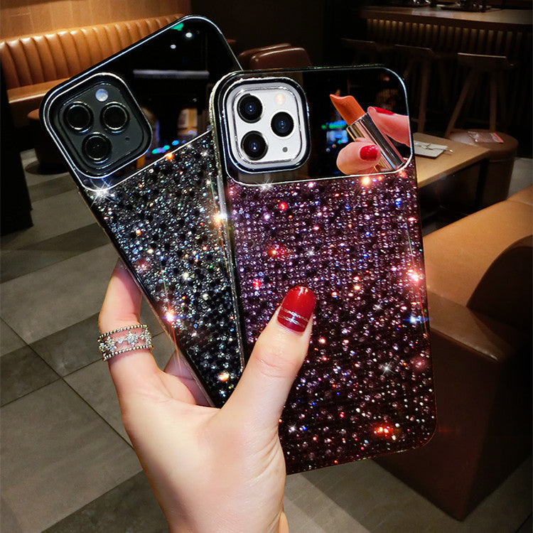 Trendy Mirror Phone Cover European And American Punk Gradient Rhinestone Makeup Mirror Phone Case