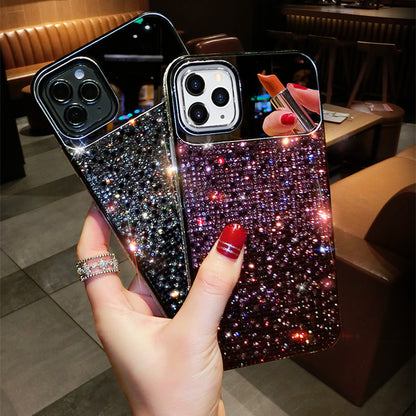 Trendy Mirror Phone Cover European And American Punk Gradient Rhinestone Makeup Mirror Phone Case