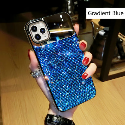 Trendy Mirror Phone Cover European And American Punk Gradient Rhinestone Makeup Mirror Phone Case