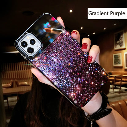 Trendy Mirror Phone Cover European And American Punk Gradient Rhinestone Makeup Mirror Phone Case