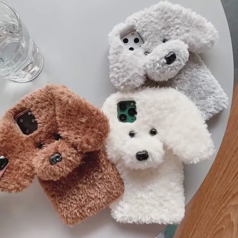 Three-dimensional teddy dog plush phone case